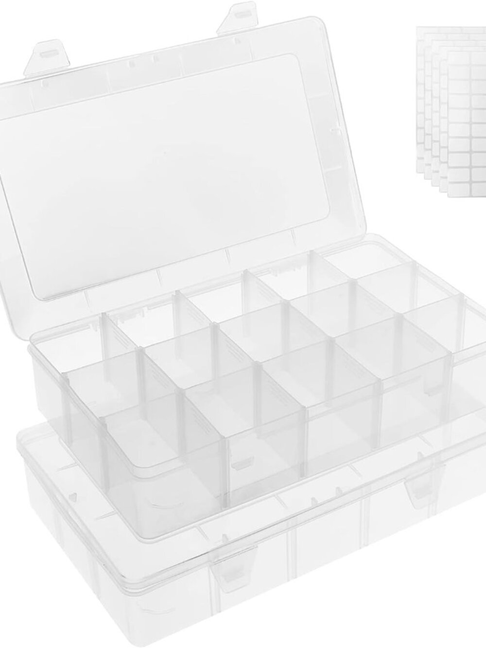 2 Pack 15 Grids Clear Plastic Organizer Box with Adjustable Dividers, Craft Stor